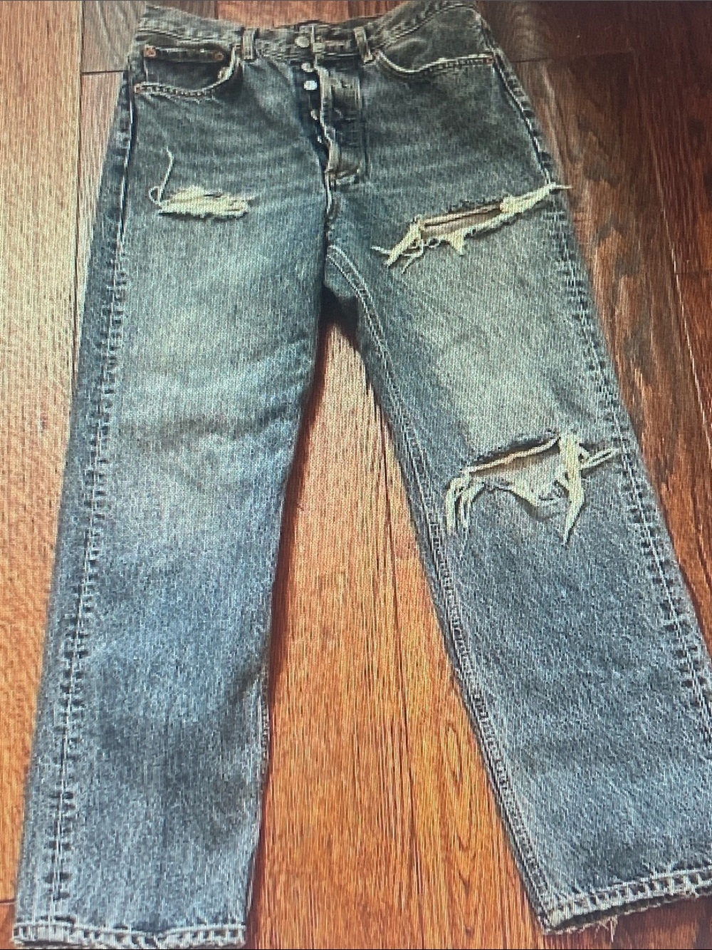 Urban Outfitters Distressed High-Rise Straight Leg Jeans — Faded Blue